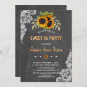水彩ひまわりシャルボードSweet sixteen 招待状 (正面/裏面)