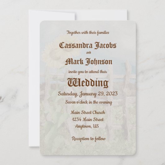 水彩ひまわりシーンの背景 招待状 (正面)