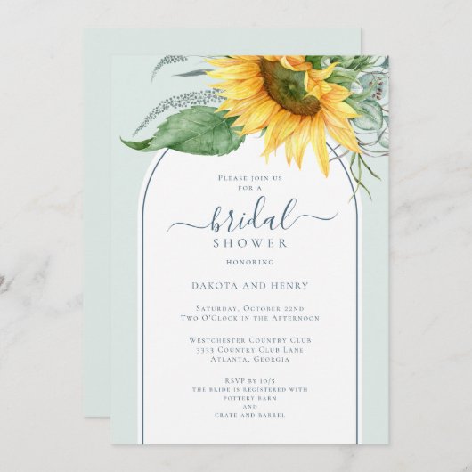 水彩ひまわりスクリプトカップルブライダルシャワー 招待状 (正面/裏面)