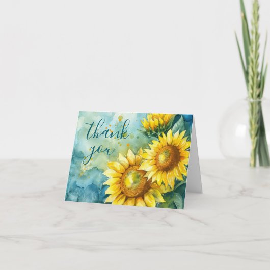 水彩ひまわりダークティール サンキューカード (正面)