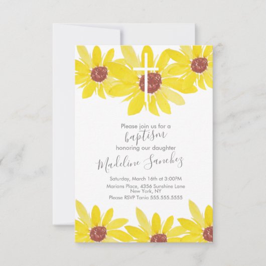 水彩ひまわりバプテスマ絵を描手 招待状 (正面)