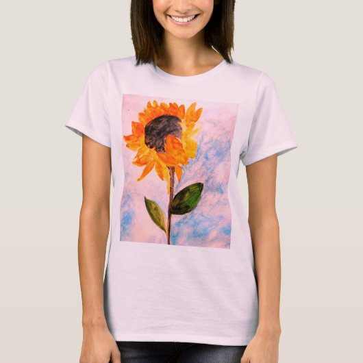 水彩ひまわりバラ金ゴールド絵画ズ Tシャツ (正面)