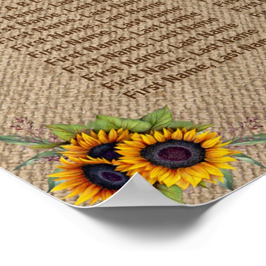 水彩ひまわりバーラップ結婚のシーティングチャート ポスター (角)