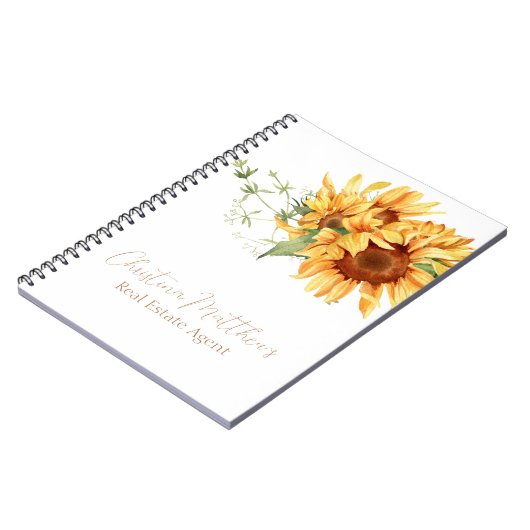 水彩ひまわりパーソナライズされた名 ノートブック (左側)