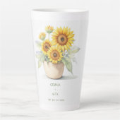 水彩ひまわりパーソナライズされた新芽 カフェラテマグ (正面)