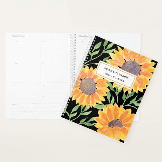 水彩ひまわりパーソナライズされた2023 プランナー手帳 (ディスプレー)