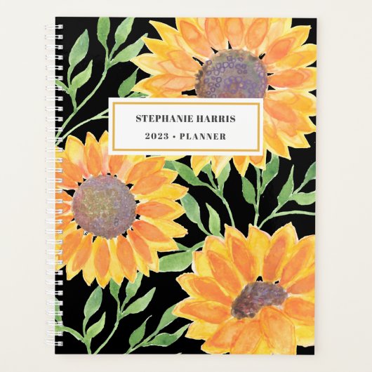 水彩ひまわりパーソナライズされた2023 プランナー手帳 (正面)