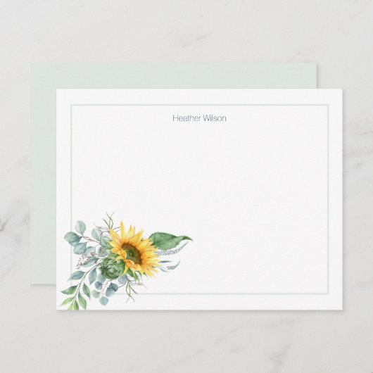 水彩ひまわりパーソナライズされた サンキューカード (正面/裏面)