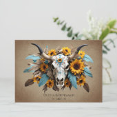 水彩ひまわりフェザー牛の頭骨ウェディング 招待状 (スタンド正面)
