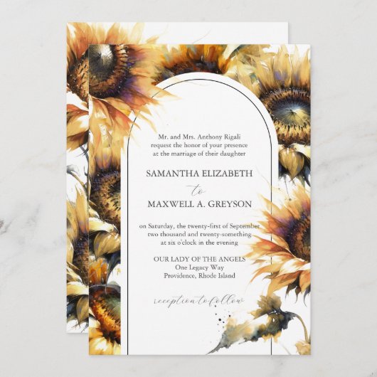 水彩ひまわりフォーマル結婚式招待状 招待状 (正面/裏面)