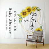 水彩ひまわりフレーム赤ちゃんシャワー背景 タペストリー (インサイチュ(横))