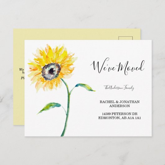 水彩ひまわりフローラシンプル引っ越しました ポストカード (正面/裏面)