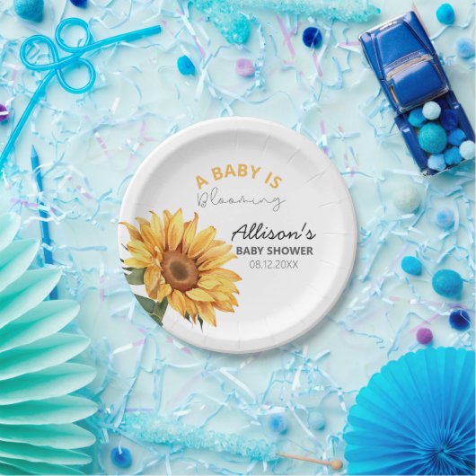 水彩ひまわりフローラテーマベビーシャワー ペーパープレート (パーティー)