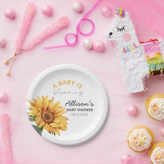 水彩ひまわりフローラテーマベビーシャワー ペーパープレート (パーティー)