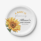 水彩ひまわりフローラテーマベビーシャワー ペーパープレート (正面)