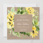 水彩ひまわりフローラフレーム結婚スクエア 招待状 (正面)