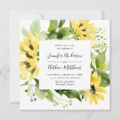 水彩ひまわりフローラフレーム結婚スクエア 招待状 (正面)