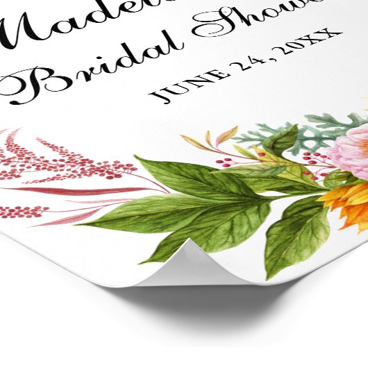 水彩ひまわりフローラブライダルシャワーへようこそ ポスター (角)