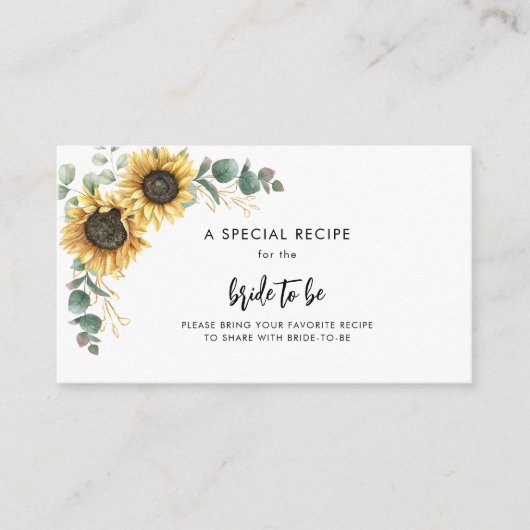 水彩ひまわりフローラブライダルシャワーレシピ エンクロージャーカード (正面)