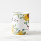 水彩ひまわりフローラモノグラム名 コーヒーマグカップ (中央)