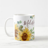 水彩ひまわりフローラモノグラム名 コーヒーマグカップ (左)