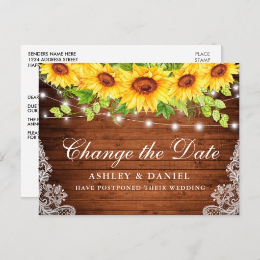 水彩ひまわりフローラ木日付の変更 ポストカード (正面/裏面)