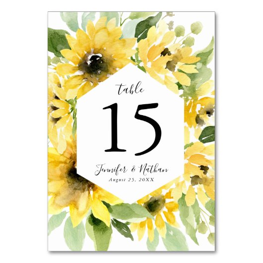 水彩ひまわりフローラ枠 | ウェディング テーブルナンバー (裏面)