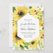 水彩ひまわりフローラ枠 | ウェディング 招待状 (正面)