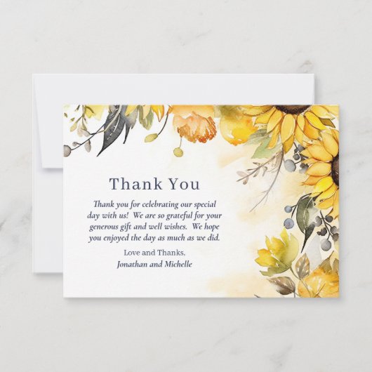 水彩ひまわりフローラ結婚の写真 サンキューカード (正面)