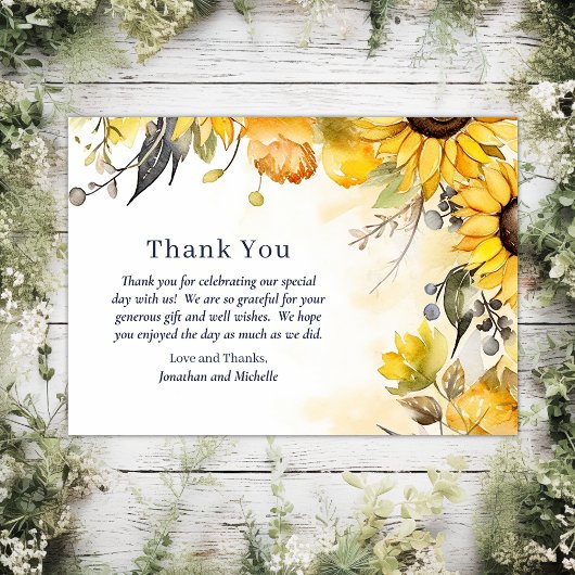 水彩ひまわりフローラ結婚の写真 サンキューカード