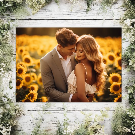 水彩ひまわりフローラ結婚の写真 サンキューカード