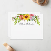 水彩ひまわりフローラ緑パーソナライズされた ノートカード (正面/裏面インサイチュ)