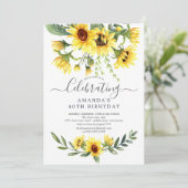 水彩ひまわりフローラ誕生日パーティー 招待状 (スタンド正面)