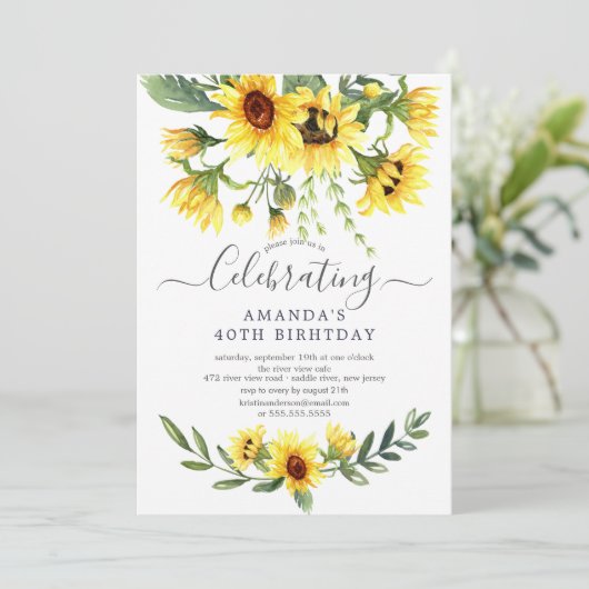 水彩ひまわりフローラ誕生日パーティー 招待状 (スタンド正面)