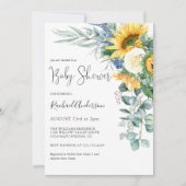 水彩ひまわりフローラ赤ちゃんシャワー 招待状 (正面)