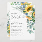 水彩ひまわりフローラ赤ちゃんシャワー 招待状 (正面/裏面)