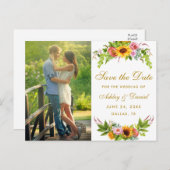 水彩ひまわりフローラ金ゴールド保存日 インビテーションポストカード (正面/裏面)