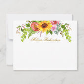 水彩ひまわりフローラ金ゴールド パーソナライズされた ノートカード (正面)