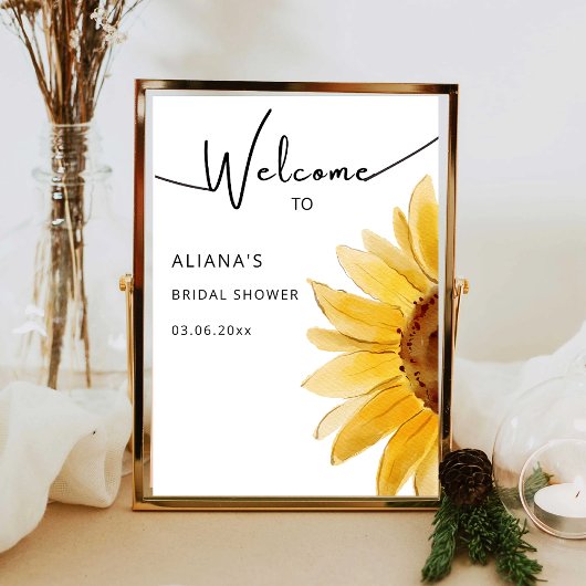 水彩ひまわりブライダルシャワーウェルカムサイン ポスター