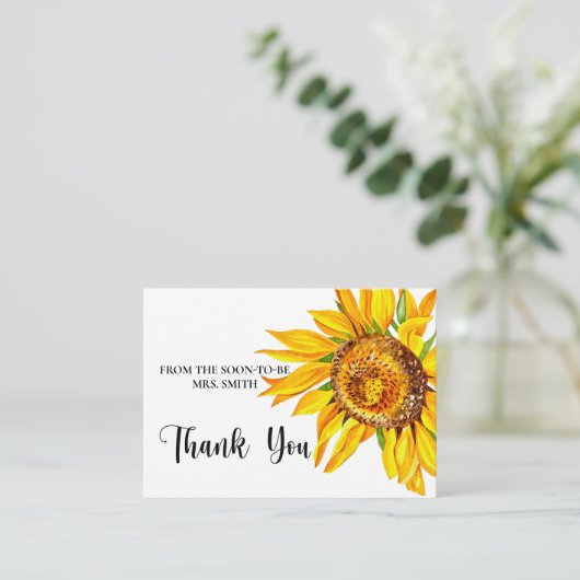 水彩ひまわりブライダルシャワーサンキューカード エンクロージャーカード (スタンド正面)