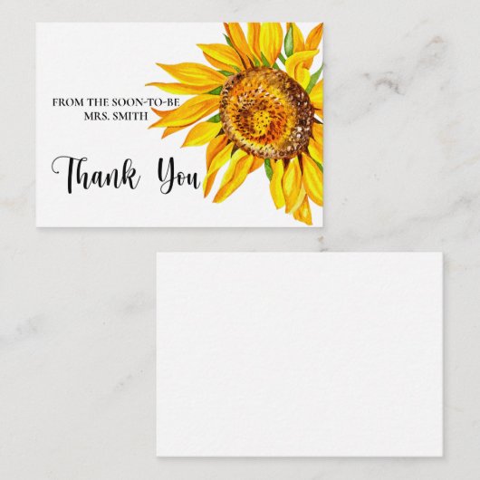 水彩ひまわりブライダルシャワーサンキューカード エンクロージャーカード (正面/裏面)