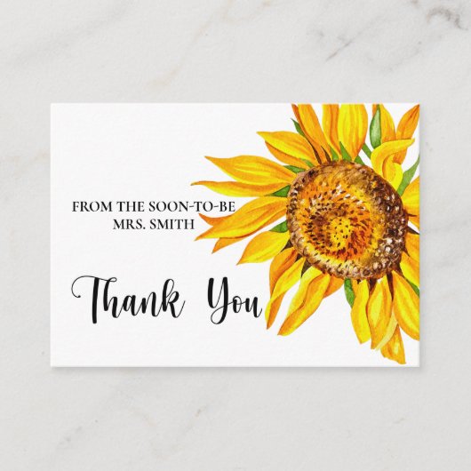 水彩ひまわりブライダルシャワーサンキューカード エンクロージャーカード (正面)