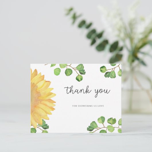 水彩ひまわりブライダルシャワーサンキューカード ポストカード (スタンド正面)