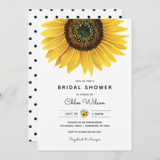 水彩ひまわりブライダルシャワー招待 招待状 (正面/裏面)
