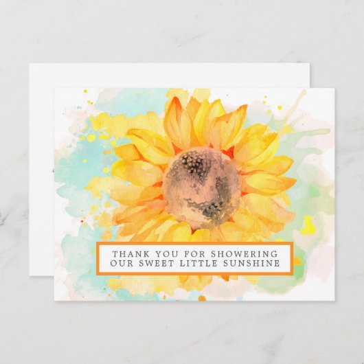 水彩ひまわりベイビーシャワー感謝メッセージ ポストカード (正面/裏面)