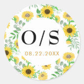 水彩ひまわりモノグラム封筒用シール ラウンドシール (正面)
