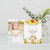 水彩ひまわりモンキーベビーガール誕生日 サンキューカード (スタンド正面)
