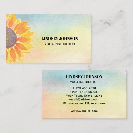 水彩ひまわりヨガインストラクター名刺 名刺 (正面/裏面)