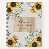 水彩ひまわりリネンウッドレシピ本 ノートブック (正面)