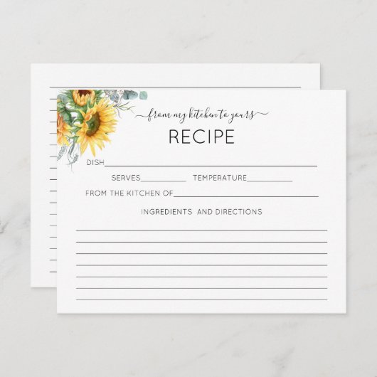 水彩ひまわりレシピカード エンクロージャーカード (正面/裏面)